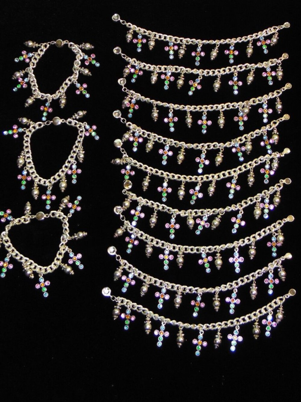 Lot of 12 Crystal Cross Dangle Charm Bracelets